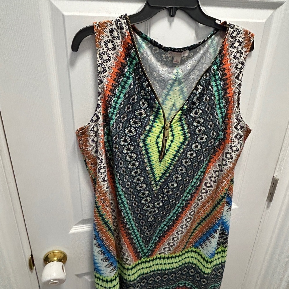 Dressbarn Geometric Print Dress in Blue and Gray